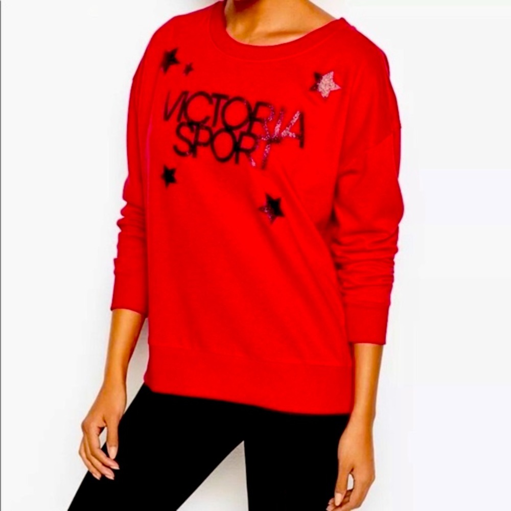 NWT New Victoria's Secret Sport Red Glitter Sweatshirt Medium
